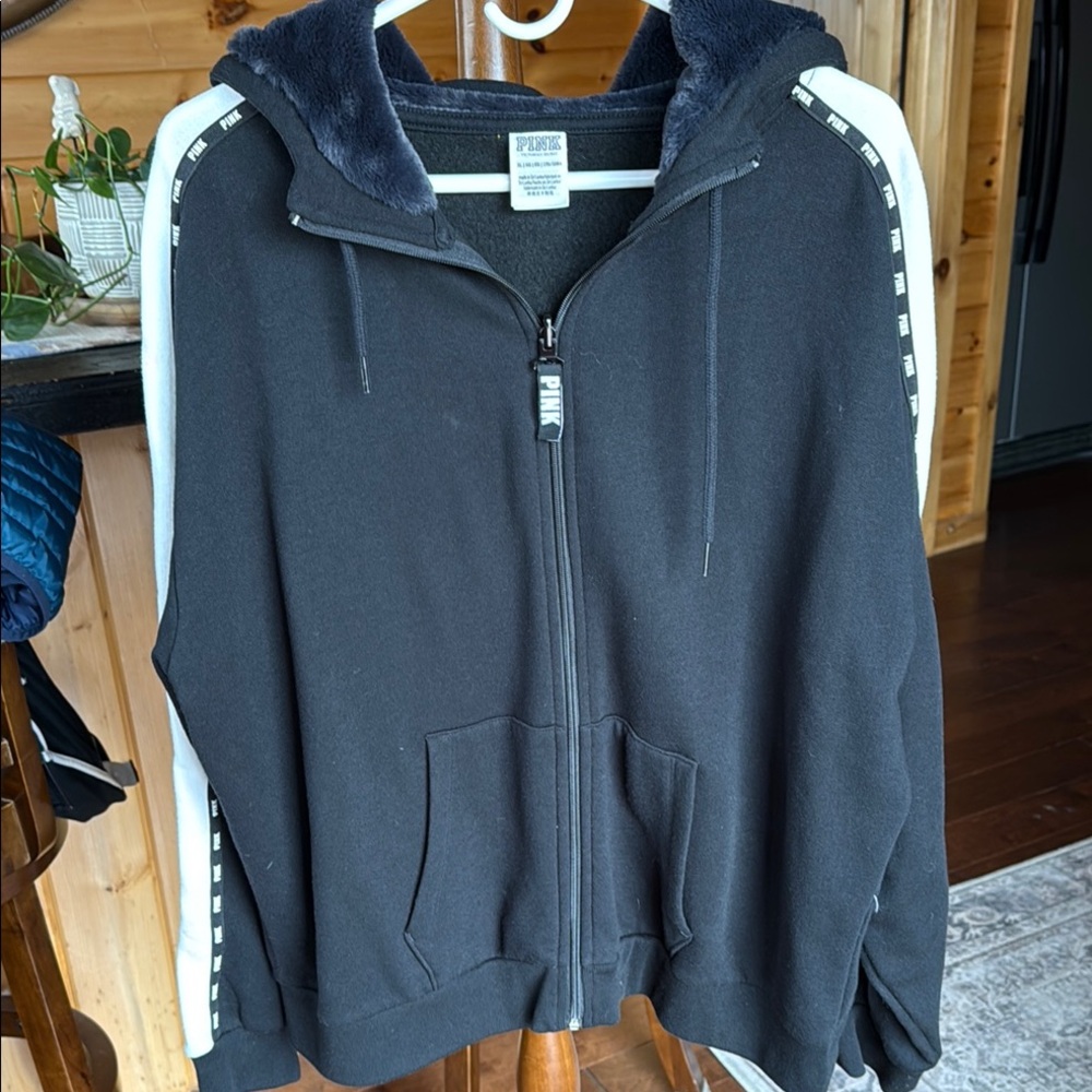Black Zip-Up Hoodie with Logo Accents